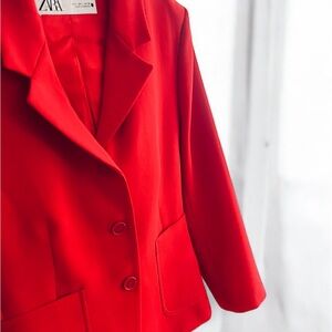 Zara Bold Red Fitted Women's Blazer